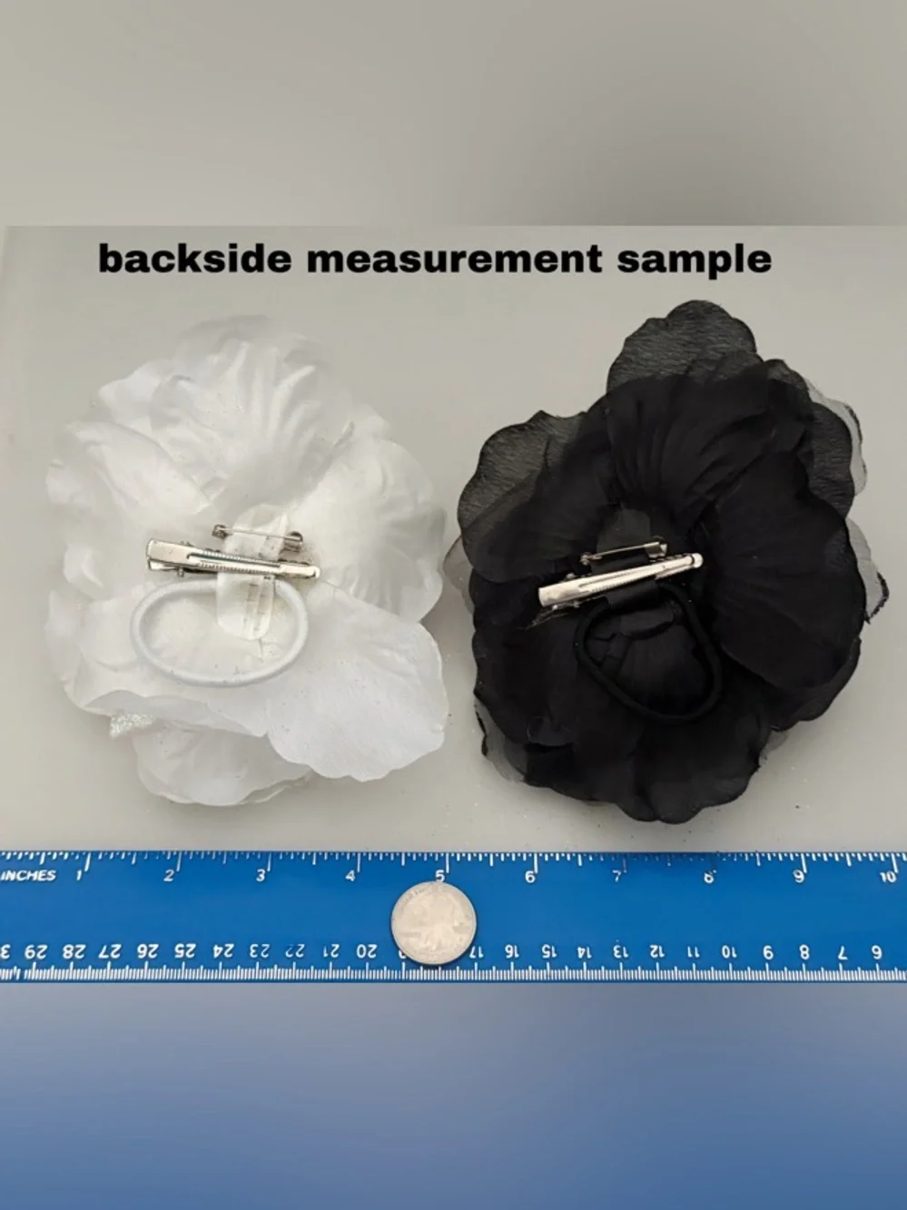 2 Huge Silk Rose Flower Glitter Edges 3 in 1 Brooch, Ponytail Holder, Hair Clamp